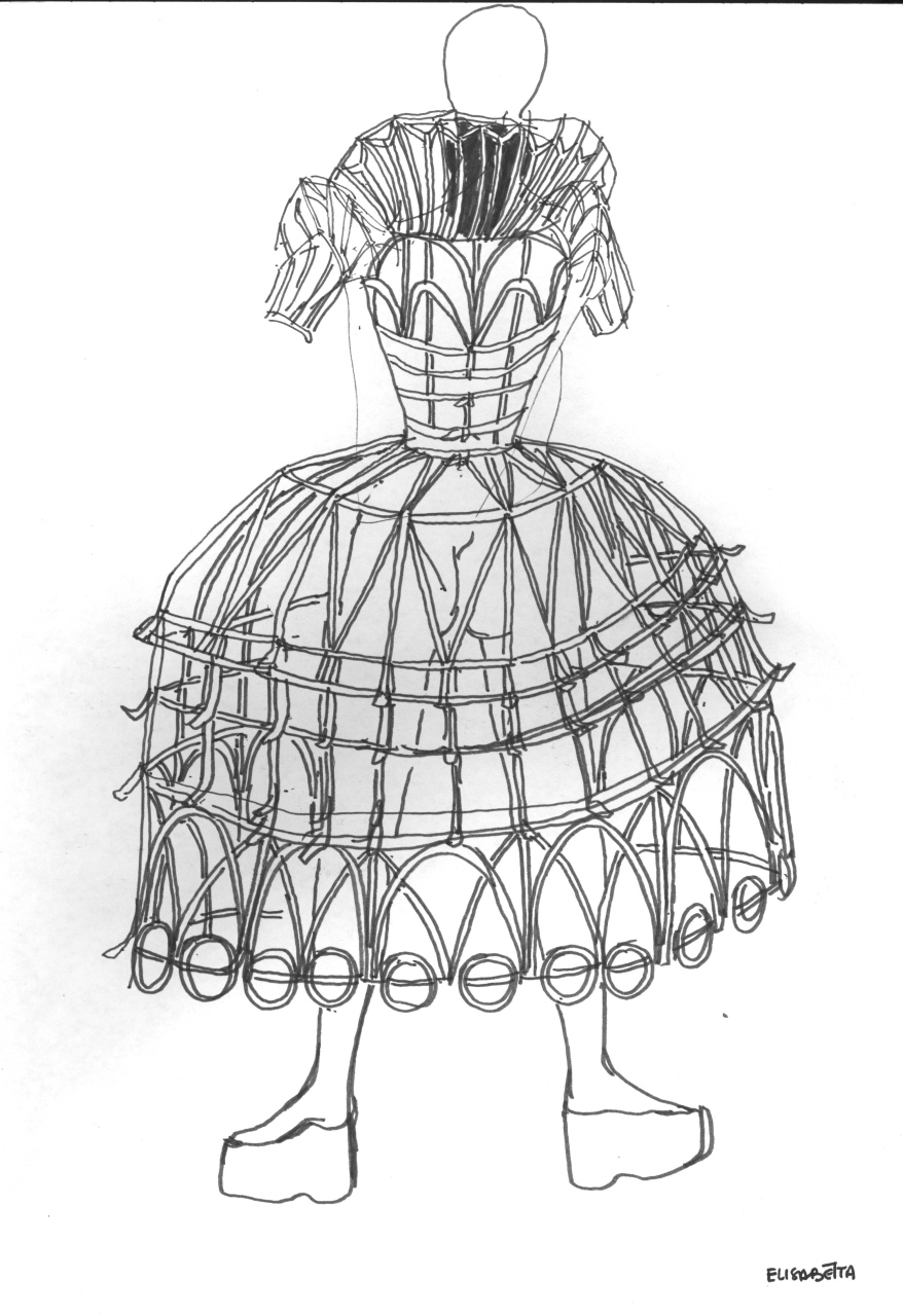 figurino per costume di scena, femminile (disegno) di Fo, Dario (XX)