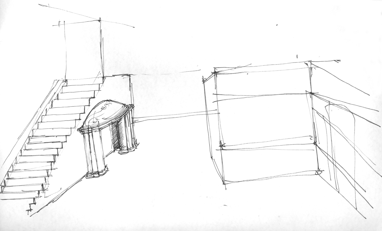 studio per scenografia teatrale (disegno per scenografia) di Fo, Dario (XX)