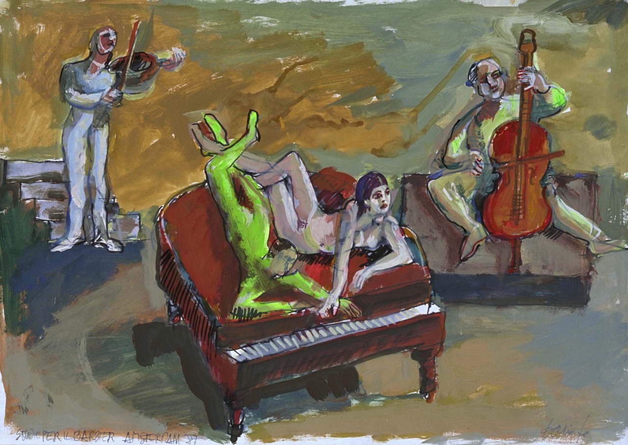 Il barbiere di Siviglia, studio di personaggi per azione scenica (dipinto) di Fo, Dario (XX)