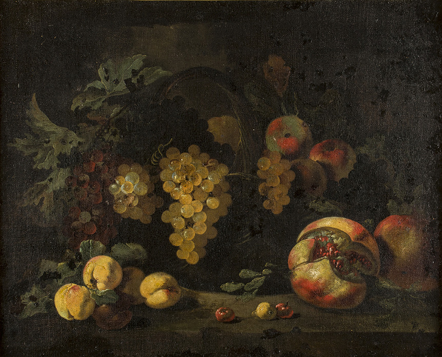 Natura morta con paniere e frutta, Natura morta con paniere e frutta (dipinto, opera isolata) di Forte Luca (maniera) - ambito napoletano (Sec. XVIII)