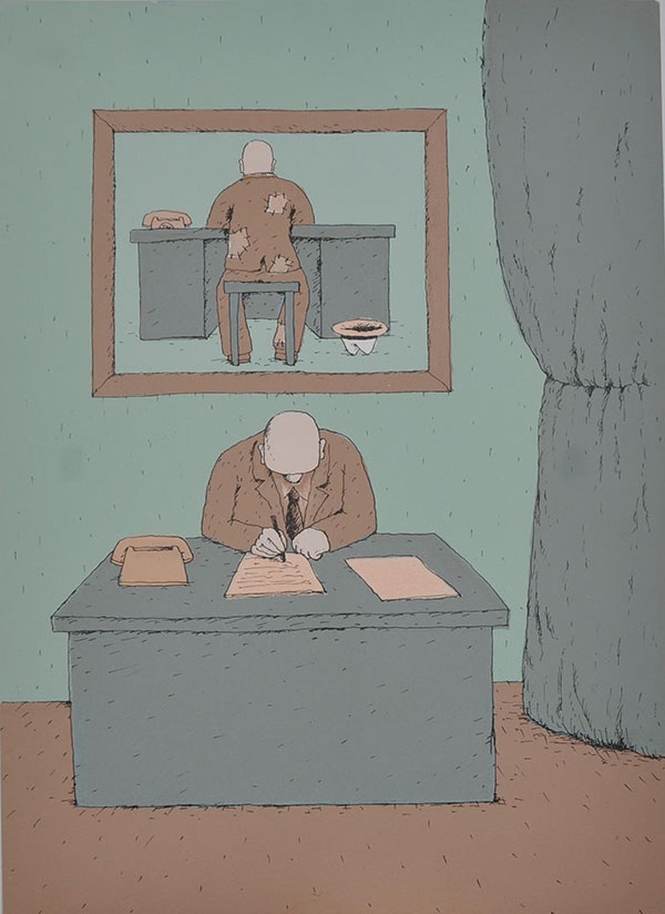 S.T, Uomo, scrivania (disegno) di Sokolov Eugeny (sec. XX d.C)