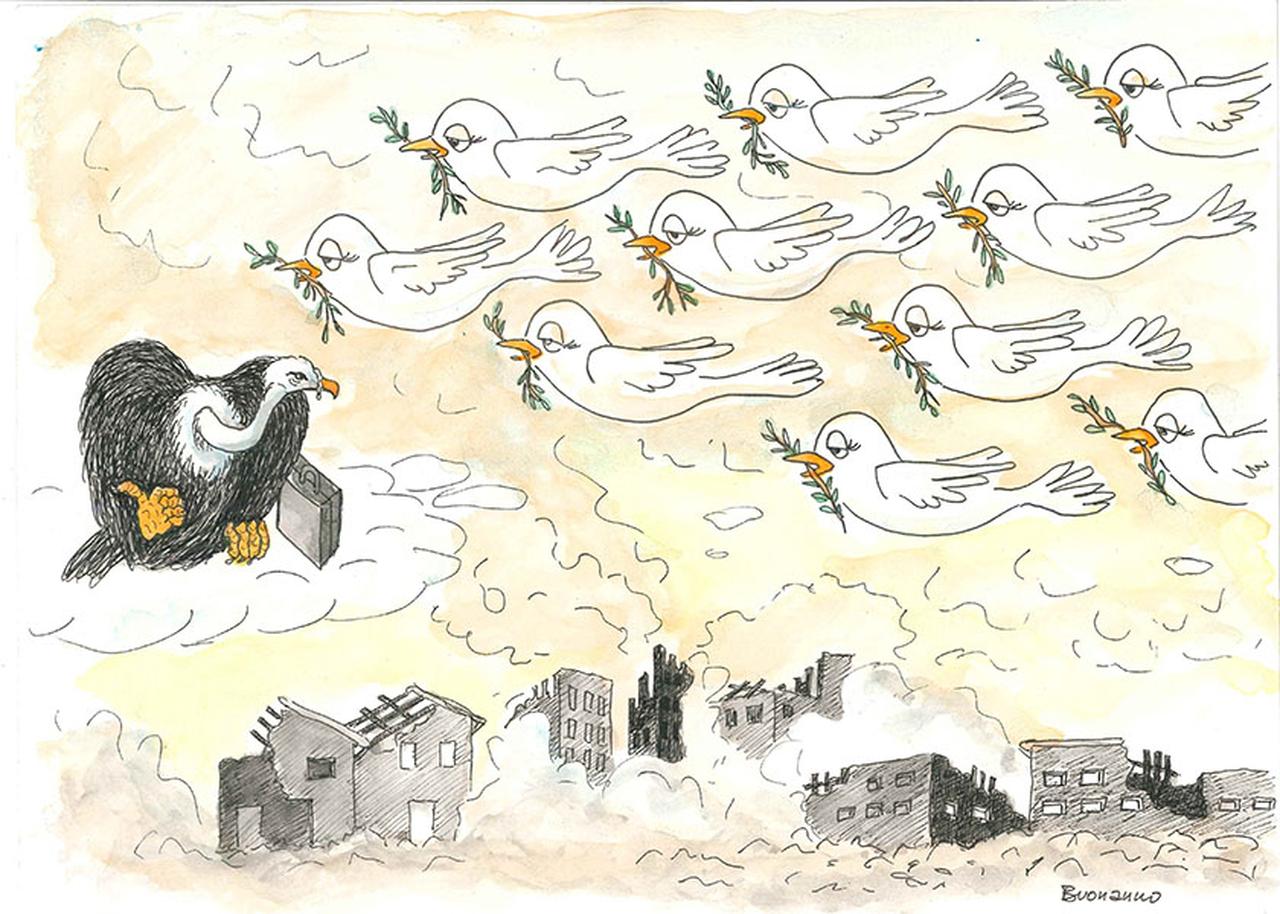 Facciamo la stessa strada, Avvoltoio, colombe (disegno) di Buonanno Ennio (sec. XX d.C)