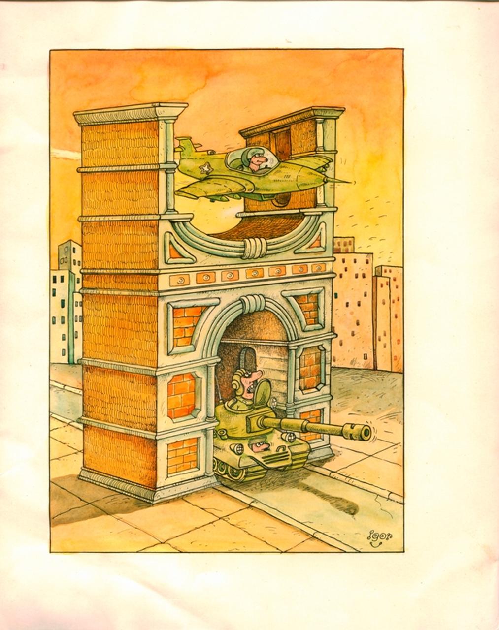 S.T, Arco, aereo, carrarmato (disegno) di Vartchenko Igor (sec. XX d.C)