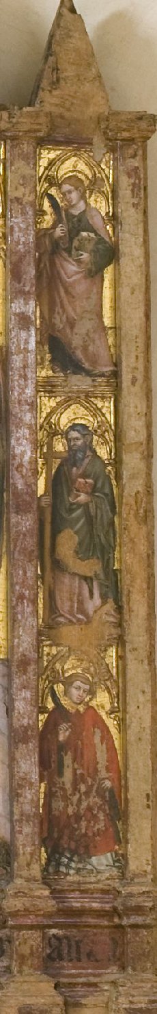 S. Giovanni Evangelista, S. Andrea, S. Lorenzo (scomparto di polittico, elemento d'insieme) di Nelli Ottaviano (inizio sec. XV)