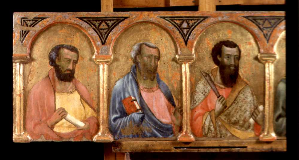 Polittico di Montelabate, San Giacomo, San Giovanni, Sant’Andrea, San Filippo, San Bartolomeo, San Pietro, San Paolo, San Matteo, San Tommaso, San Taddeo, San Simone, San Giuda (scomparto di polittico, elemento d'insieme) di Meo di Guido da Siena (sec. XIV)