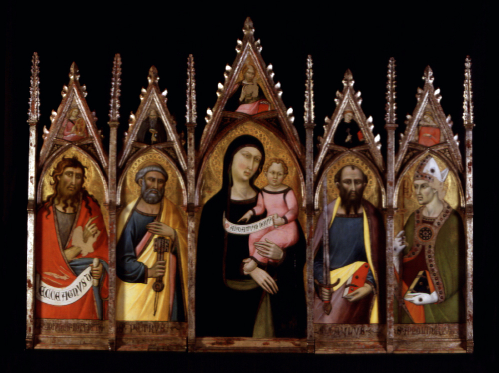 Madonna con Bambino (scomparto di polittico, elemento d'insieme) di Luca di Tommè (terzo quarto sec. XIV)