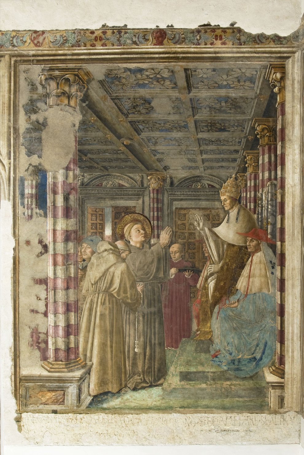 Vestizione e professione nell'Ordine Francescano di San Ludovico da Tolosa alla presenza di Bonifacio VIII (dipinto, elemento d'insieme) di Bonfigli Benedetto (attribuito) (seconda metà sec. XV)