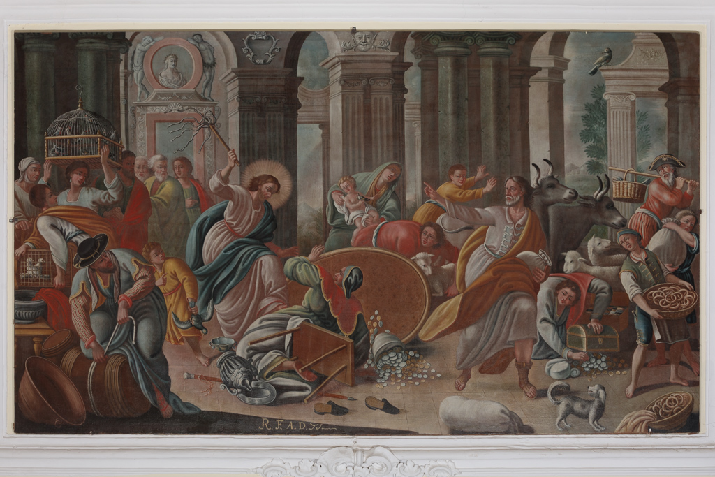 Cristo caccia i mercanti dal tempio (dipinto) di Rossi Vincenzo da Bagnoli (sec. XVIII)