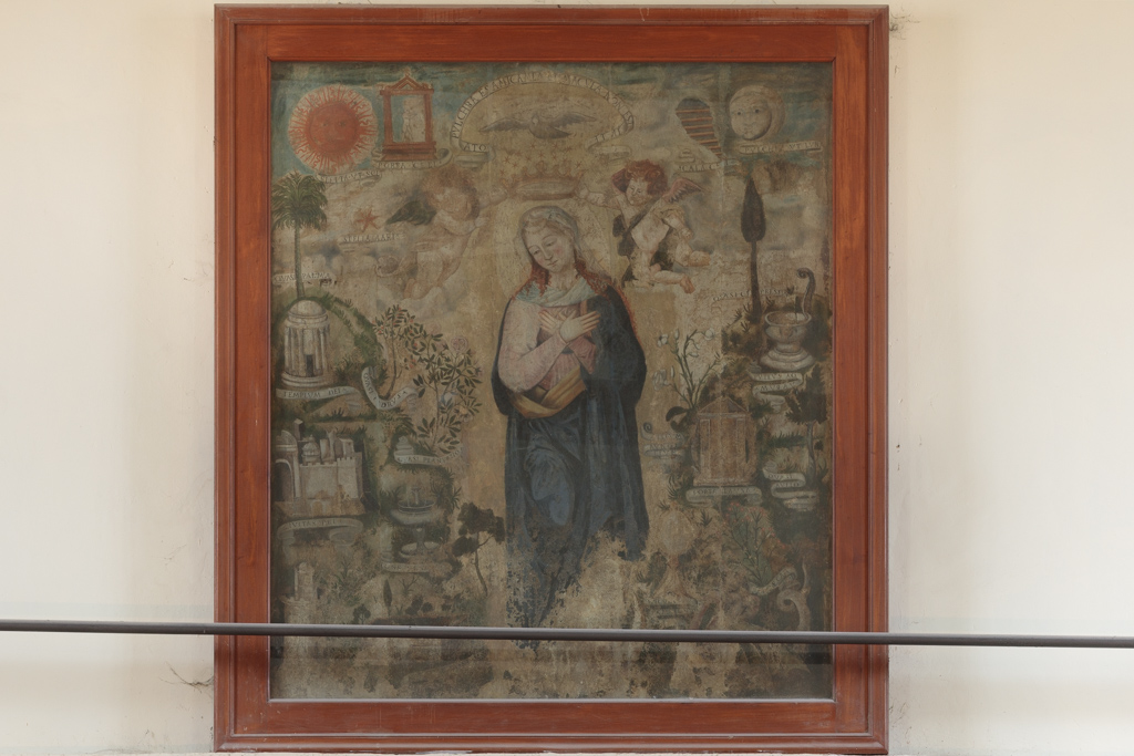 Allegoria dell'Immacolata circondata dagli attributi mariani (dipinto) - ambito napoletano (prima metà sec. XVI)