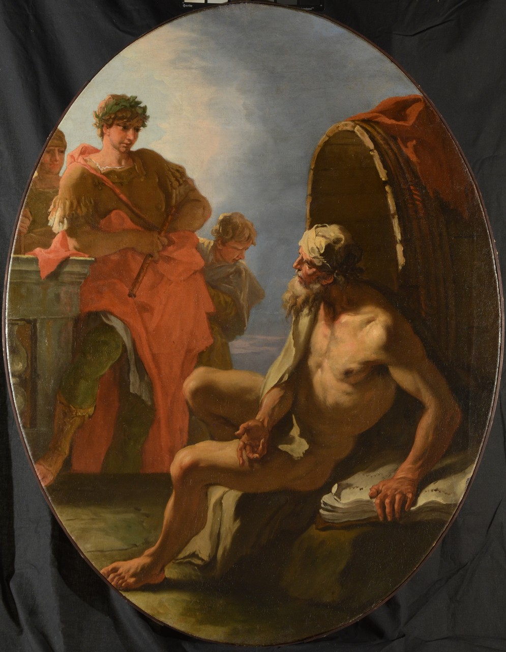 visita di Alessandro Magno a Diogene, Diogene e Alessandro Magno, Alessandro Magno incontra Diogene di Sinope (dipinto) di Ricci Sebastiano (fine/ inizio XVII/ XVIII)