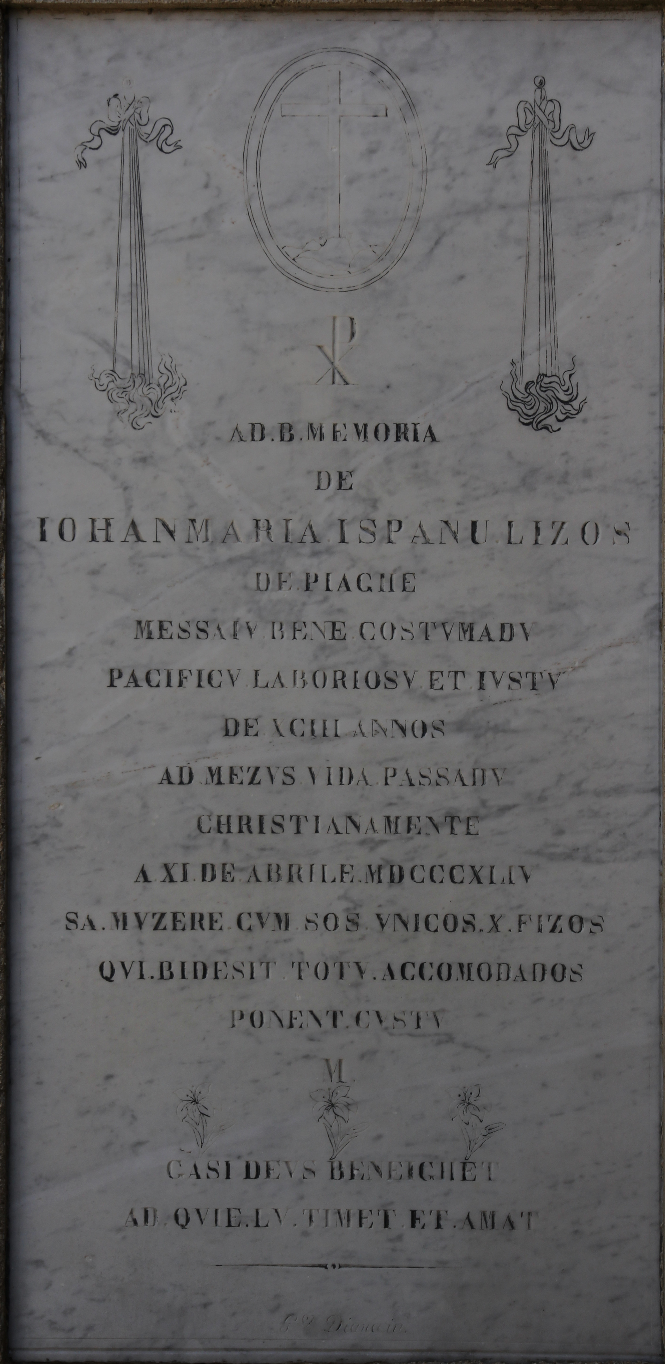 Croce e faci rovesciate (lapide tombale, opera isolata) di Diana, Giacomo (secondo quarto XIX)