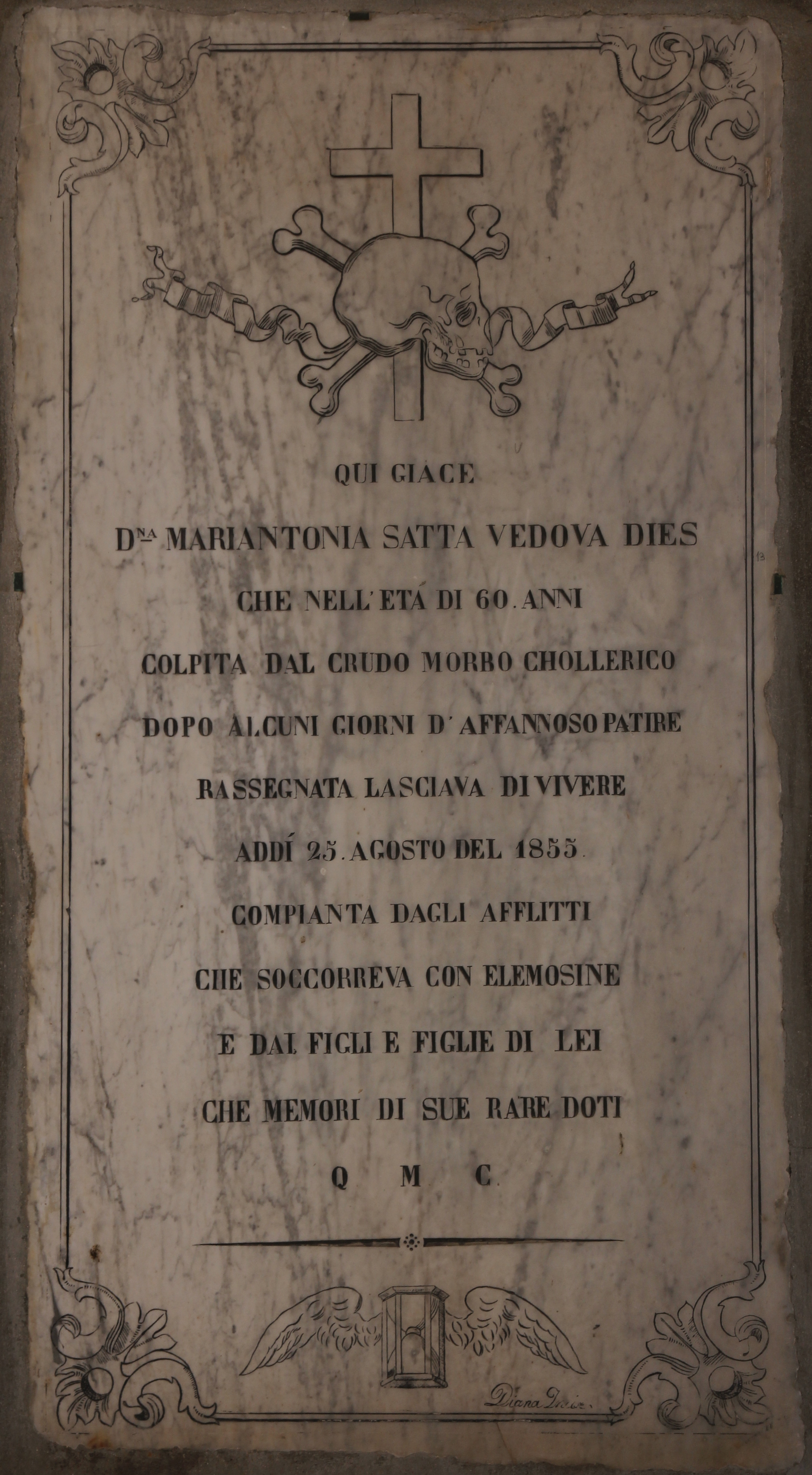 Croce e cranio con ossa incrociate (lapide tombale, opera isolata) di Diana, Giacomo (terzo quarto XIX)