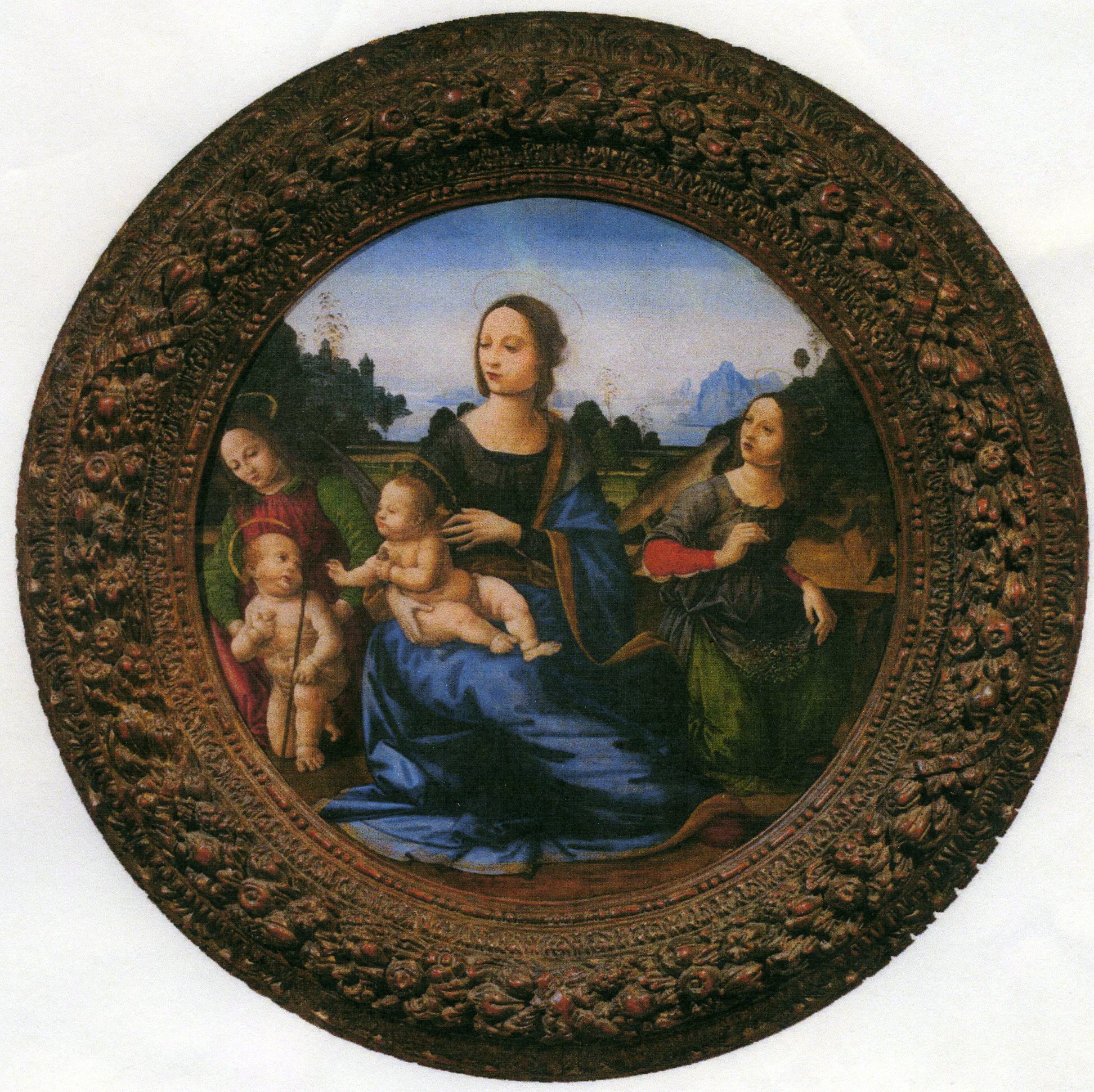 Madonna col Bambino, San Giovannino e due angeli (dipinto) di Lunetti Tommaso (prima metà sec. XVI)