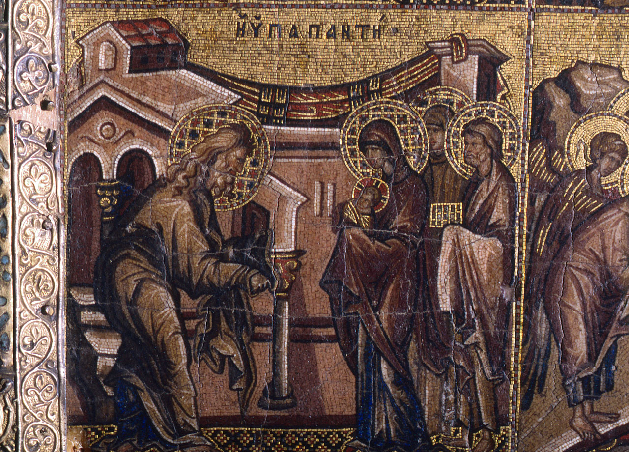 presentazione di Gesù al tempio (decorazione musiva) - manifattura bizantina (inizio sec. XIV)