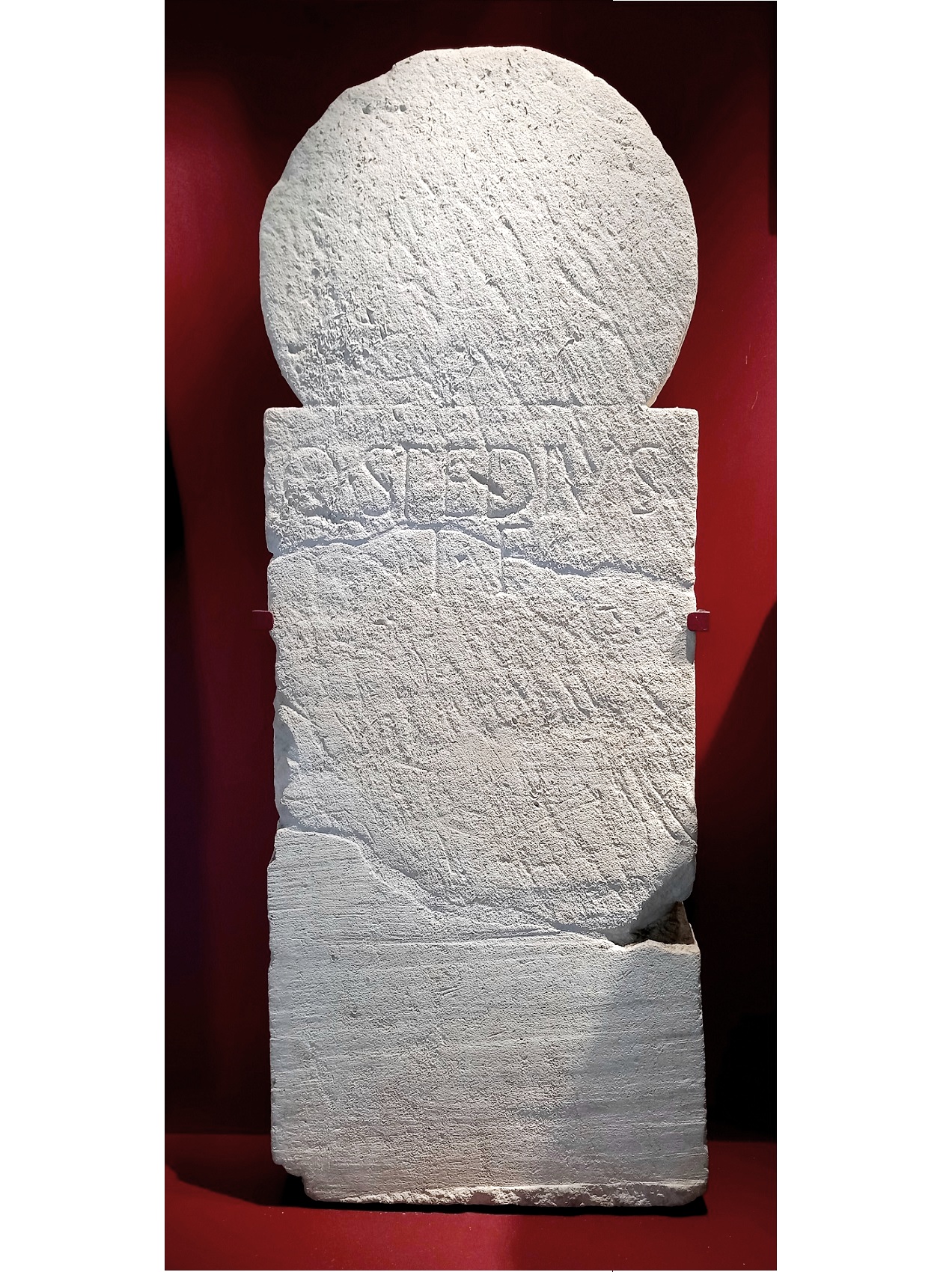 stele, funeraria a disco, (Iscrizione funeraria) Q. Spedius T.f - bottega lapidaria adriese (inizio sec. I d.C)