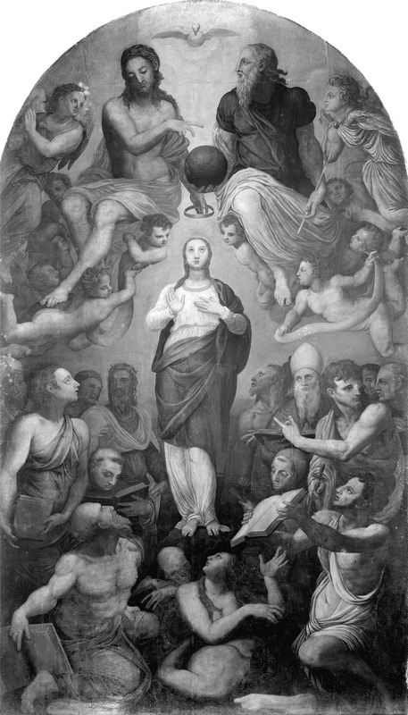Immacolata Concezione e santi (dipinto) di Allori Agnolo detto Bronzino (bottega) (seconda metà XVI)