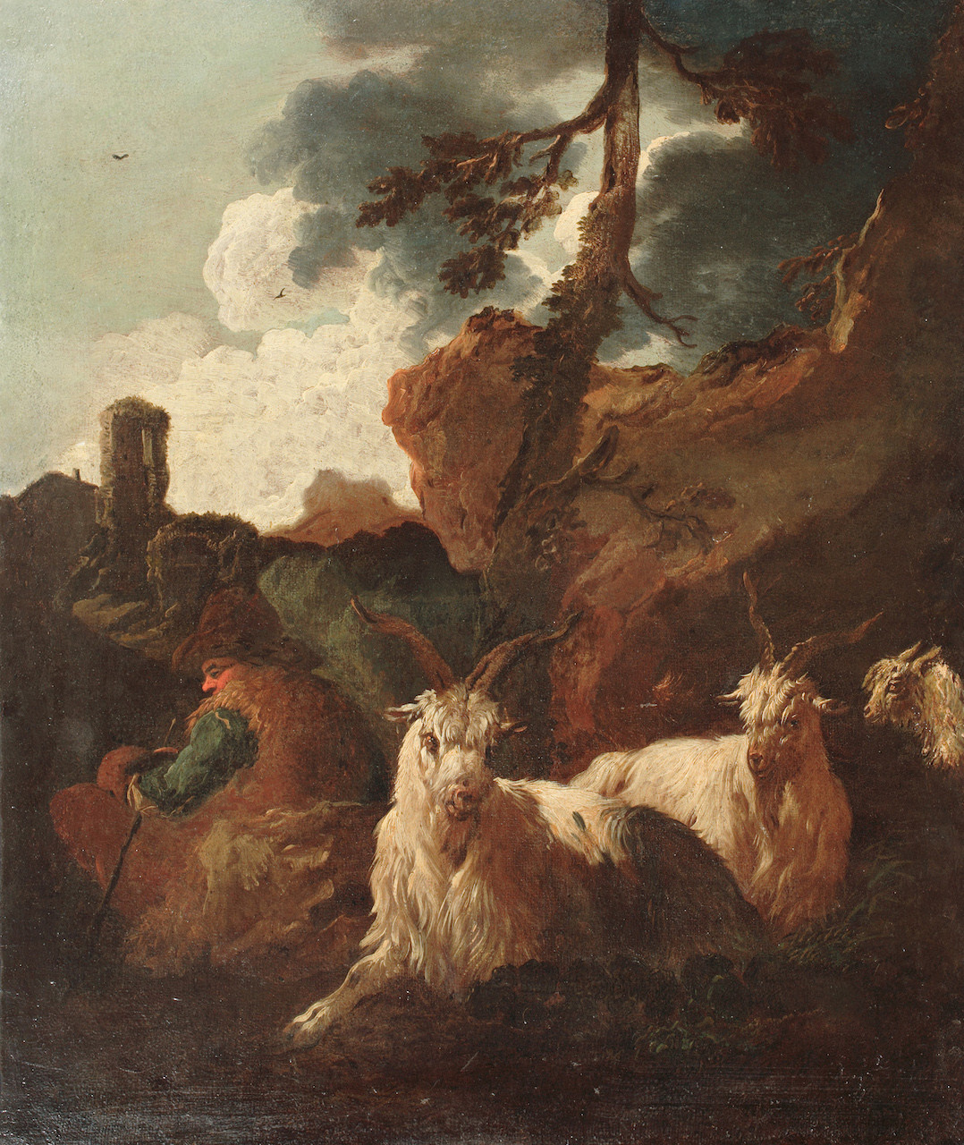 pastore con capre (dipinto) di Roos Philipp Peter detto Rosa da Tivoli (fine/ inizio secc. XVII/ XVIII)