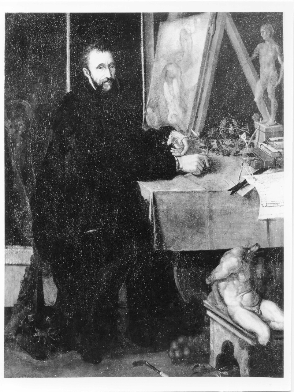 ritratto di Michelangelo Buonarroti nel suo studio (dipinto) di Caccini Pompeo (attribuito) (sec. XVI)