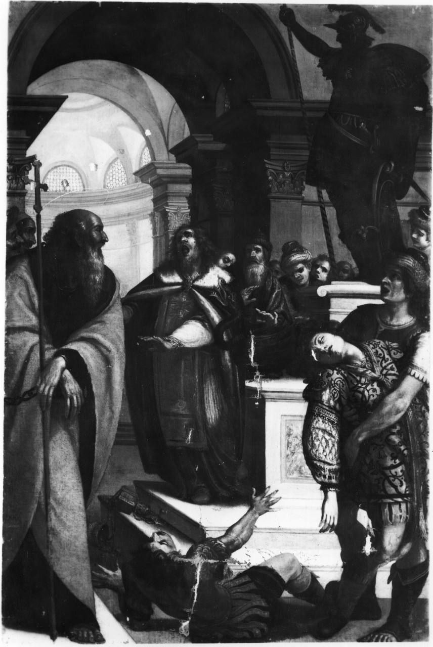 San Bartolomeo libera dal demonio la figlia del re delle Indie (dipinto) di Boschi Fabrizio (sec. XVII)