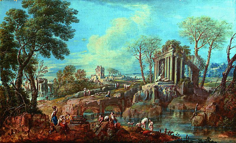 Paesaggio ideale con rovine (dipinto) di Raggi Maria Luigia (ultimo quarto XVIII)
