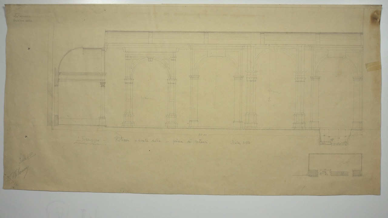 disegno architettonico, Rilievi della navata destra della basilica di San Francesco di Ravenna di Azzaroni, Alessandro (XX)