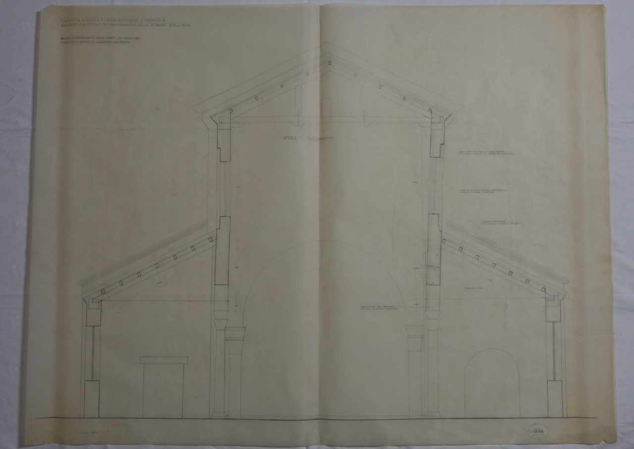 disegno architettonico, Sezione trasversale della basilica di San Giovanni Evangelista di Ravenna di Anonimo italiano (XX)