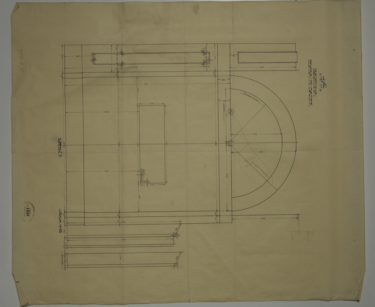 disegno architettonico, Prospetto del lato D della tomba di Dante di Ravenna di Anonimo italiano (XX)