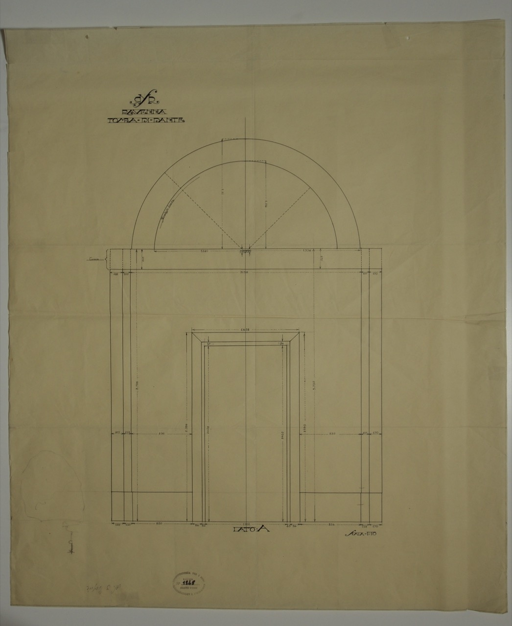 disegno architettonico, Prospetto del lato A della tomba di Dante di Ravenna di Anonimo italiano (XX)