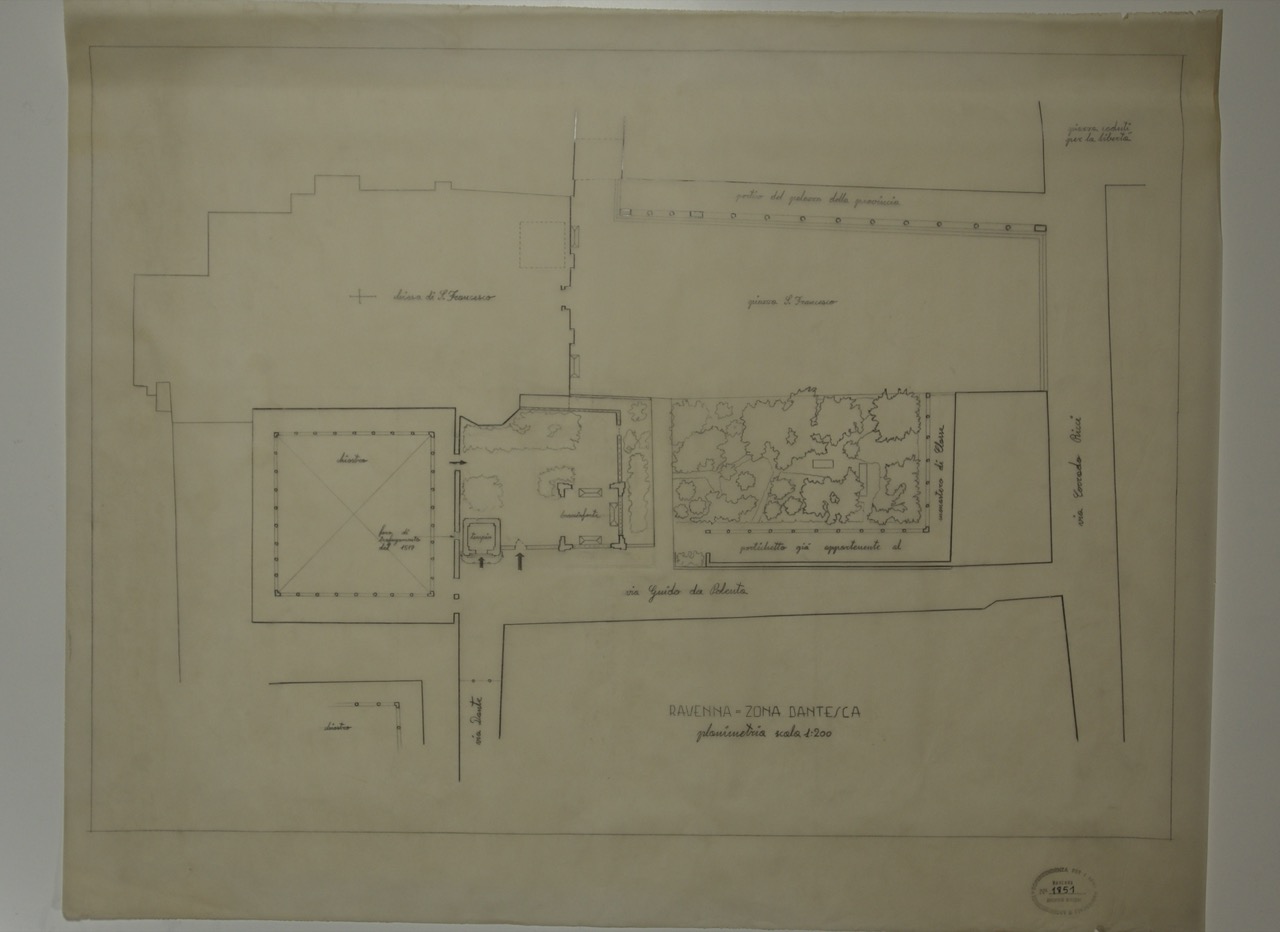 disegno architettonico, Planimetria della zona dantesca di Ravenna di Anonimo italiano (XX)