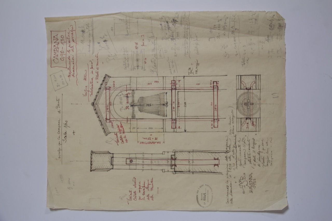 disegno architettonico, Sopralzo per la campana della tomba di Dante di Ravenna di Polli, Carlo (XX)