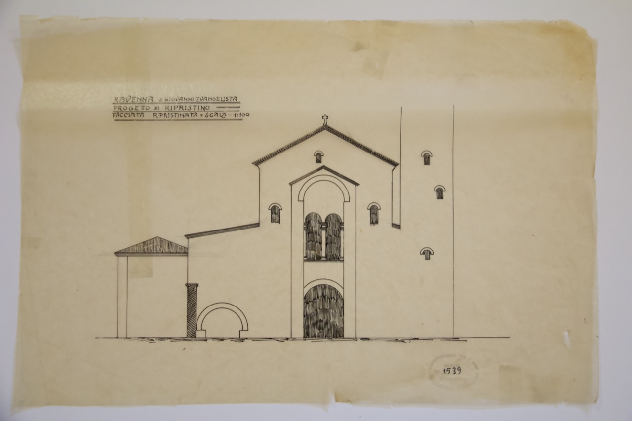 disegno architettonico, Progetto di ripristino della facciata della basilica di San Giovanni Evangelista di Ravenna di Anonimo italiano (XX)