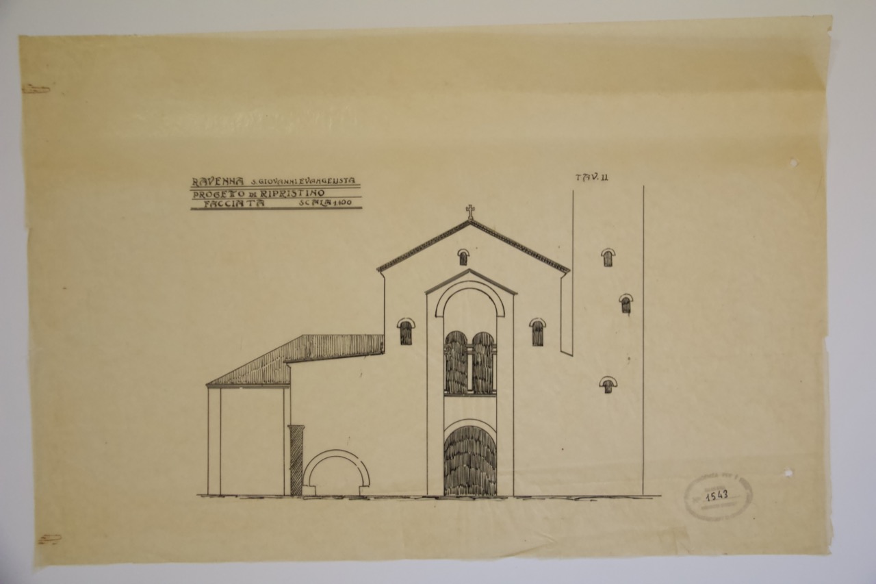 disegno architettonico, Progetto di ripristino della facciata della basilica di San Giovanni Evangelista di Ravenna di Anonimo italiano (XX)