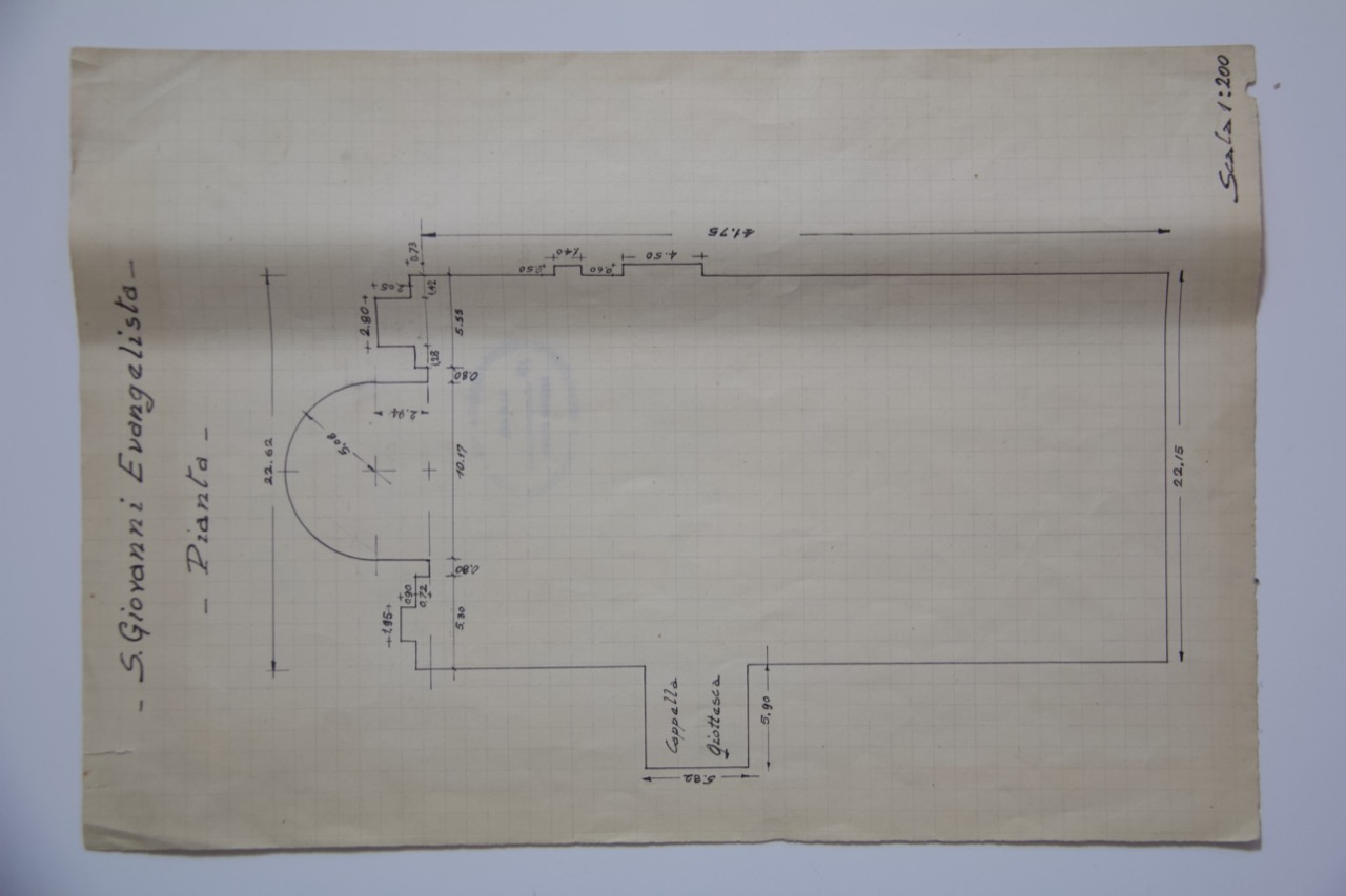 disegno architettonico, Pianta della basilica di San Giovanni Evangelista di Ravenna di Anonimo italiano (XX)