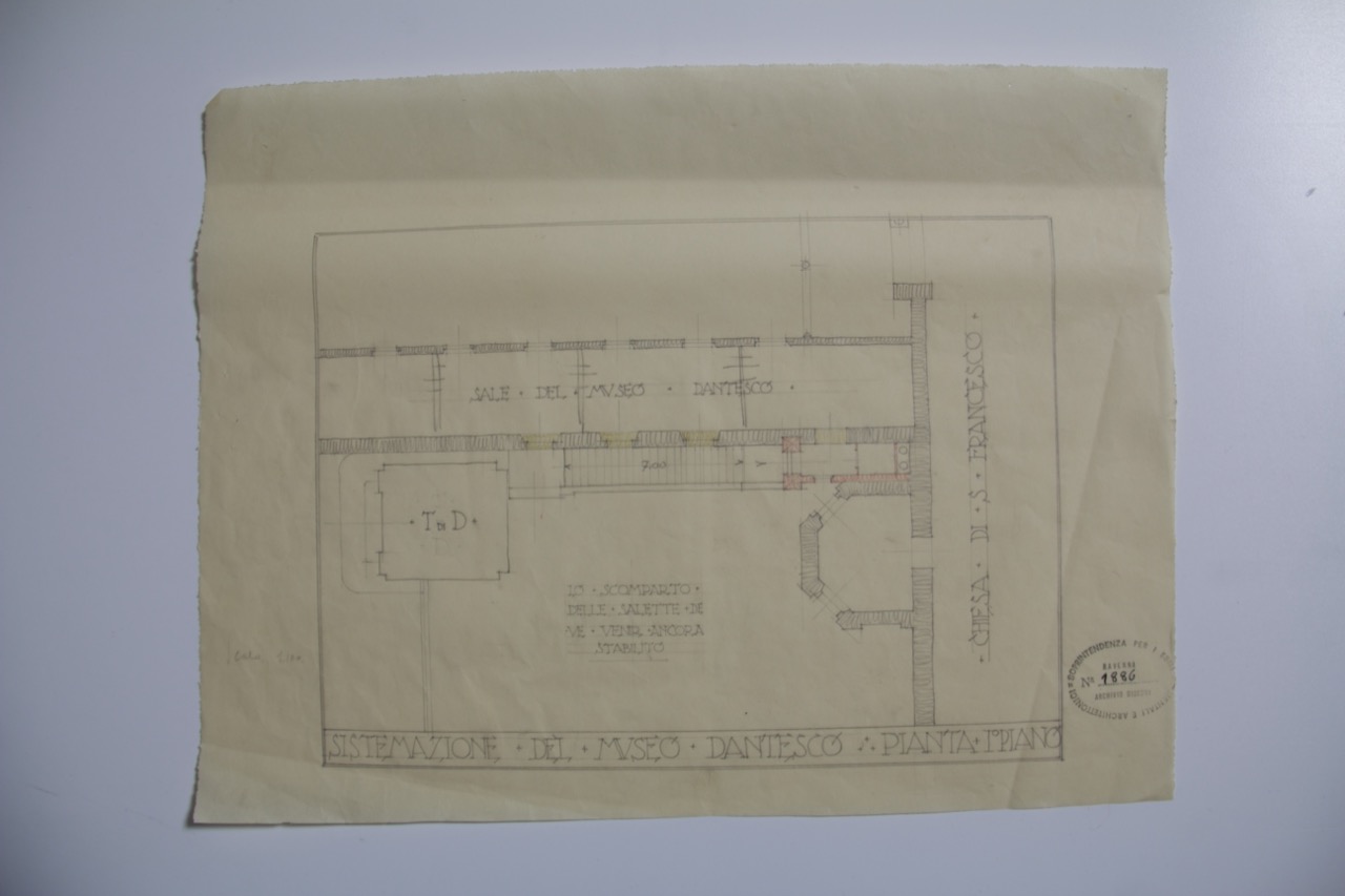 disegno architettonico, Pianta del primo piano della sistemazione del museo dantesco di Ravenna di Polli, Carlo (XX)