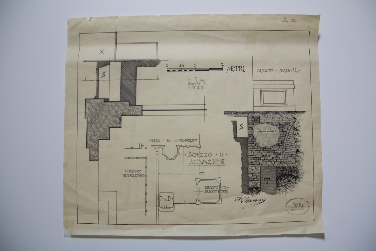 disegno architettonico, Piante della sistemazione del fianco sinistro con la tomba di Dante di Ravenna di Azzaroni, Alessandro (XX)