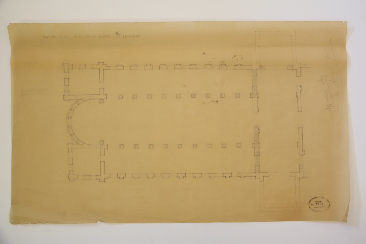 disegno architettonico, Pianta della basilica di San Giovanni Evangelista di Ravenna di Anonimo italiano (XX)