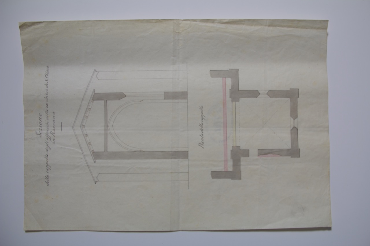 disegno architettonico, Sezione della cappella degli affreschi della Chiesa di Santa Chiara di Ravenna di Anonimo italiano (XIX-XX)