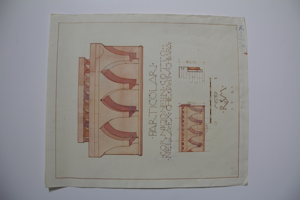 disegno architettonico, Particolari del cornicione in cotto della Chiesa di Santa Chiara di Ravenna di Anonimo italiano (XX)