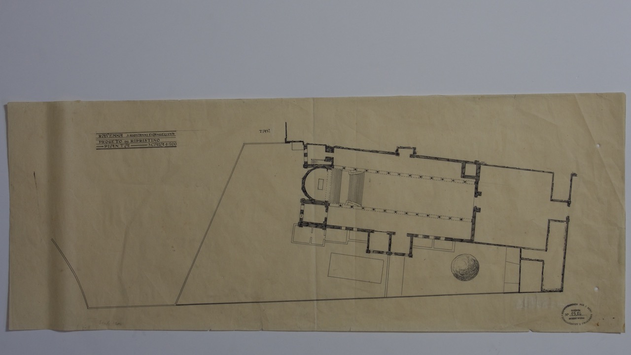 disegno architettonico, Pianta della basilica di San Giovanni Evangelista di Ravenna di Anonimo italiano (XX)