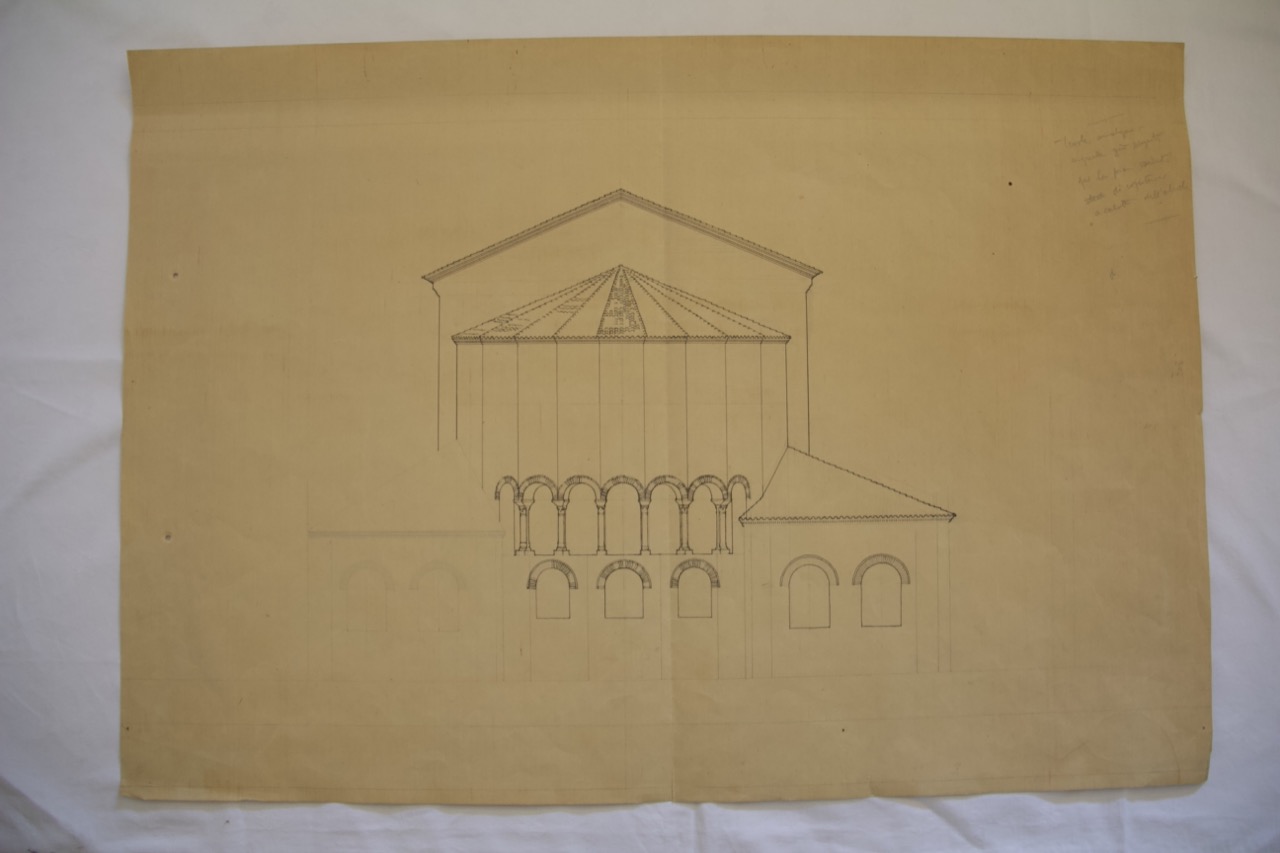 disegno architettonico, Prima variante di copertura dll'abside della basilica di San Giovanni Evangelista di Ravenna di Anonimo italiano (XX)