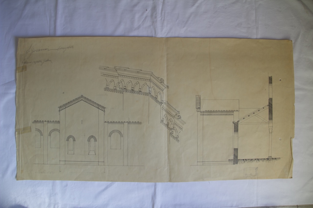 disegno architettonico, Esterno della cappella giottesca della basilica di San Giovanni Evangelista di Ravenna di Anonimo italiano (XX)