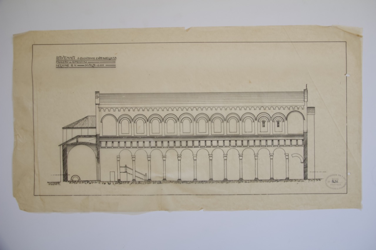 disegno architettonico, Progetto di ripristino delle sezioni G e H della basilica di San Giovanni Evangelista di Ravenna di Anonimo italiano (XX)