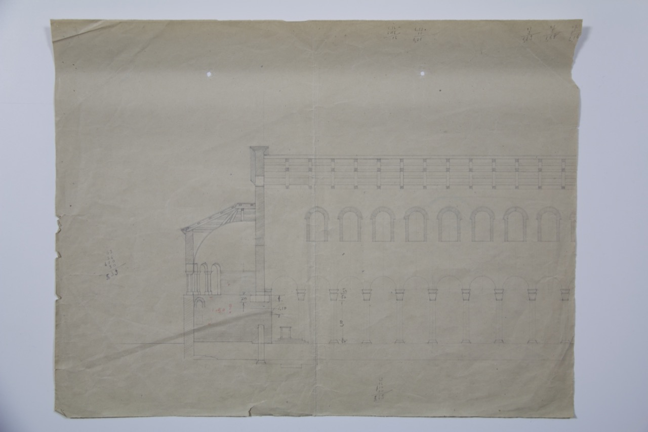 disegno architettonico, Sezione trasversale della basilica di San Giovanni Evangelista di Ravenna di Anonimo italiano (XX)