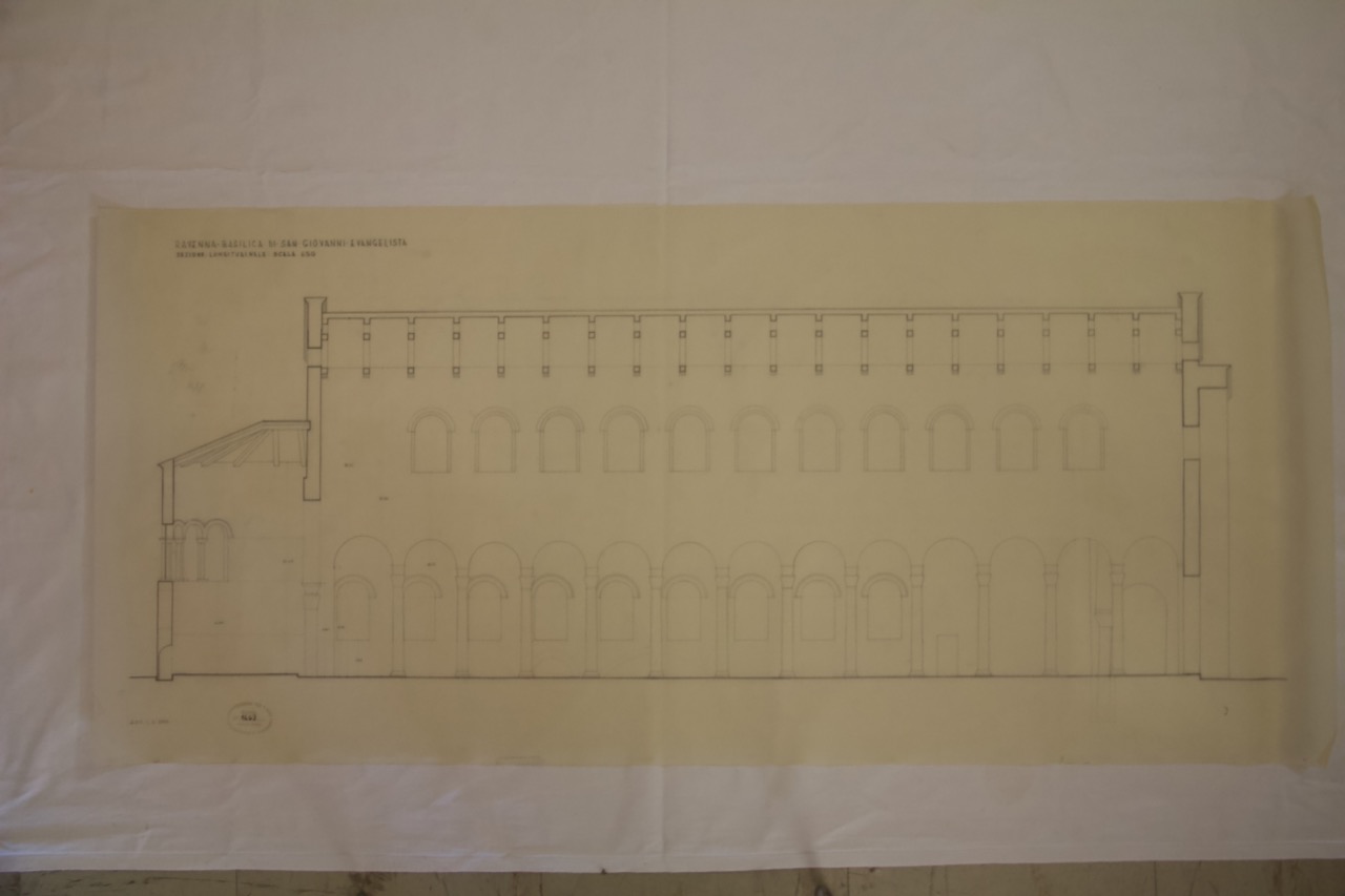 disegno architettonico, Sezione longitudinale della basilica di San Giovanni Evangelista di Ravenna di Anonimo italiano (XX)