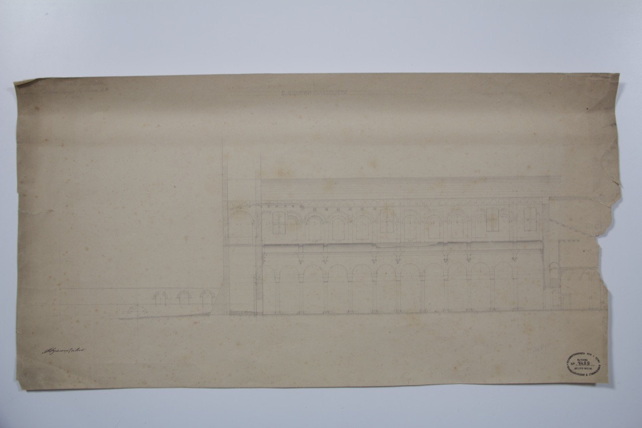 disegno architettonico, Sezione verso la navata destra della basilica di San Giovanni Evangelista di Ravenna di Azzaroni, Alessandro (XX)