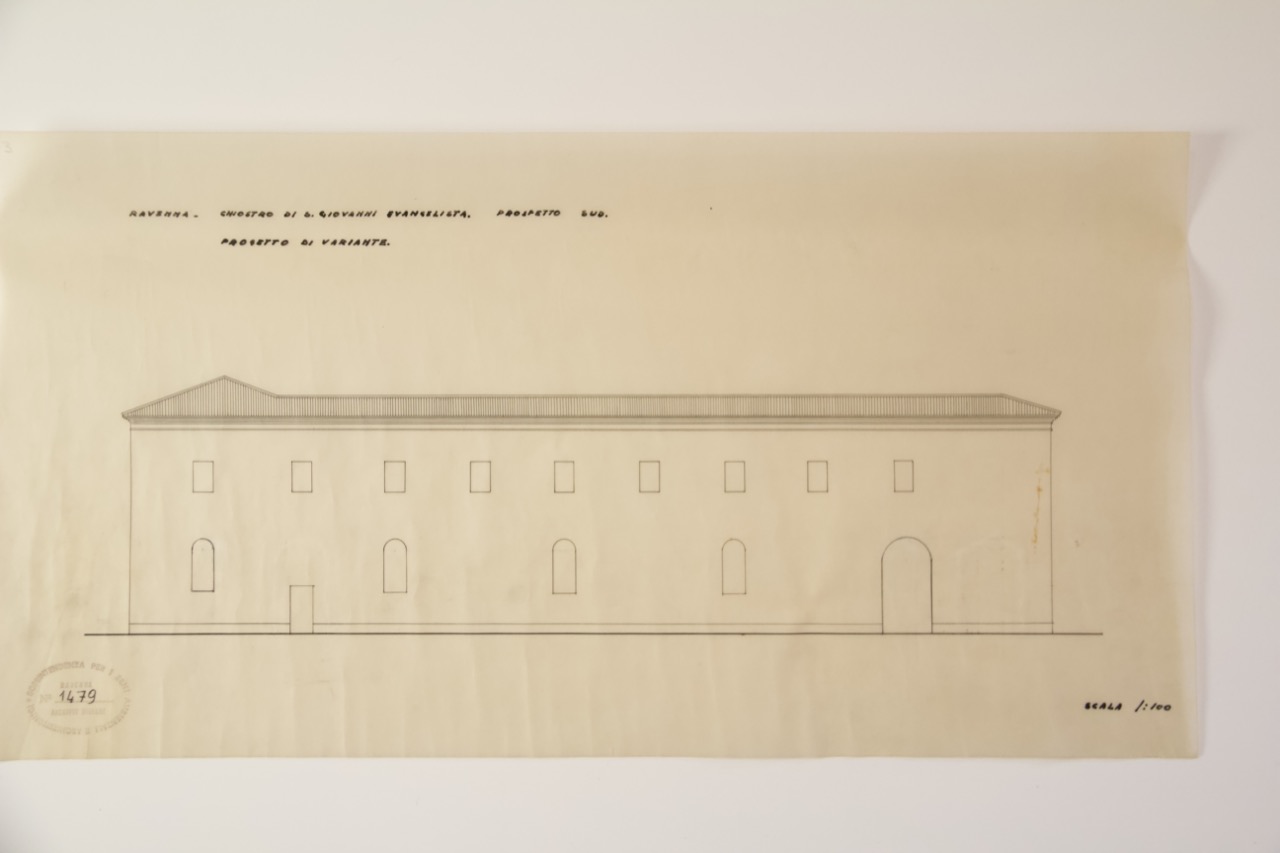 disegno architettonico, Progetto di variante del prospetto sud del chiostro della basilica di San Giovanni Evangelista di Ravenna di Anonimo italiano (XX)