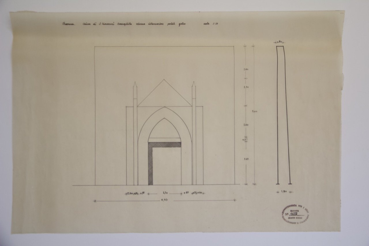 disegno architettonico, Schema della sistemazione del portale della basilica di San Giovanni Evangelista di Ravenna di Anonimo italiano (XX)