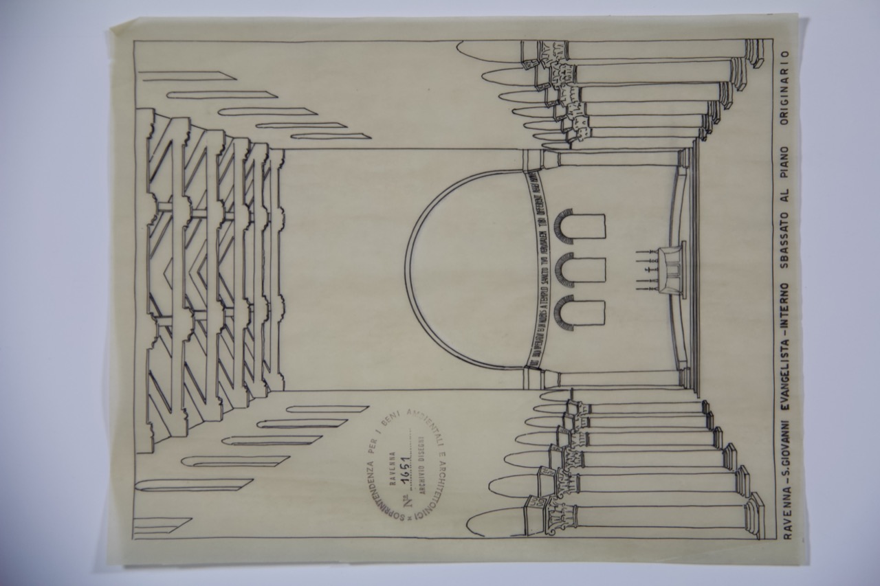 disegno architettonico, Interno della basilica di San Giovanni Evangelista di Ravenna di Anonimo italiano (XX)