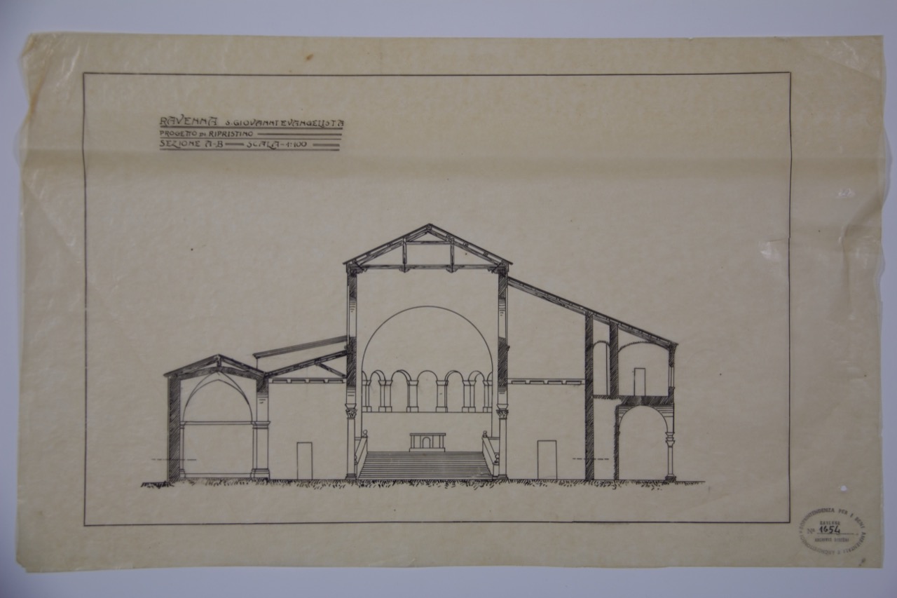 disegno architettonico, Progetto di ripristino della basilica di San Giovanni Evangelista di Ravenna di Anonimo italiano (XX)