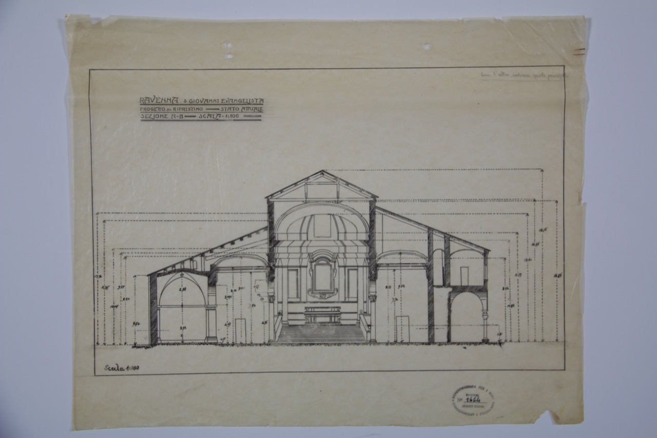 disegno architettonico, Progetto di ripristino della basilica di San Giovanni Evangelista di Ravenna di Anonimo italiano (XX)